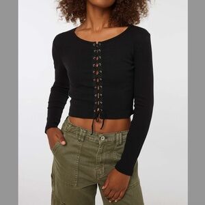 Long Sleeve Lace Up Top - Large